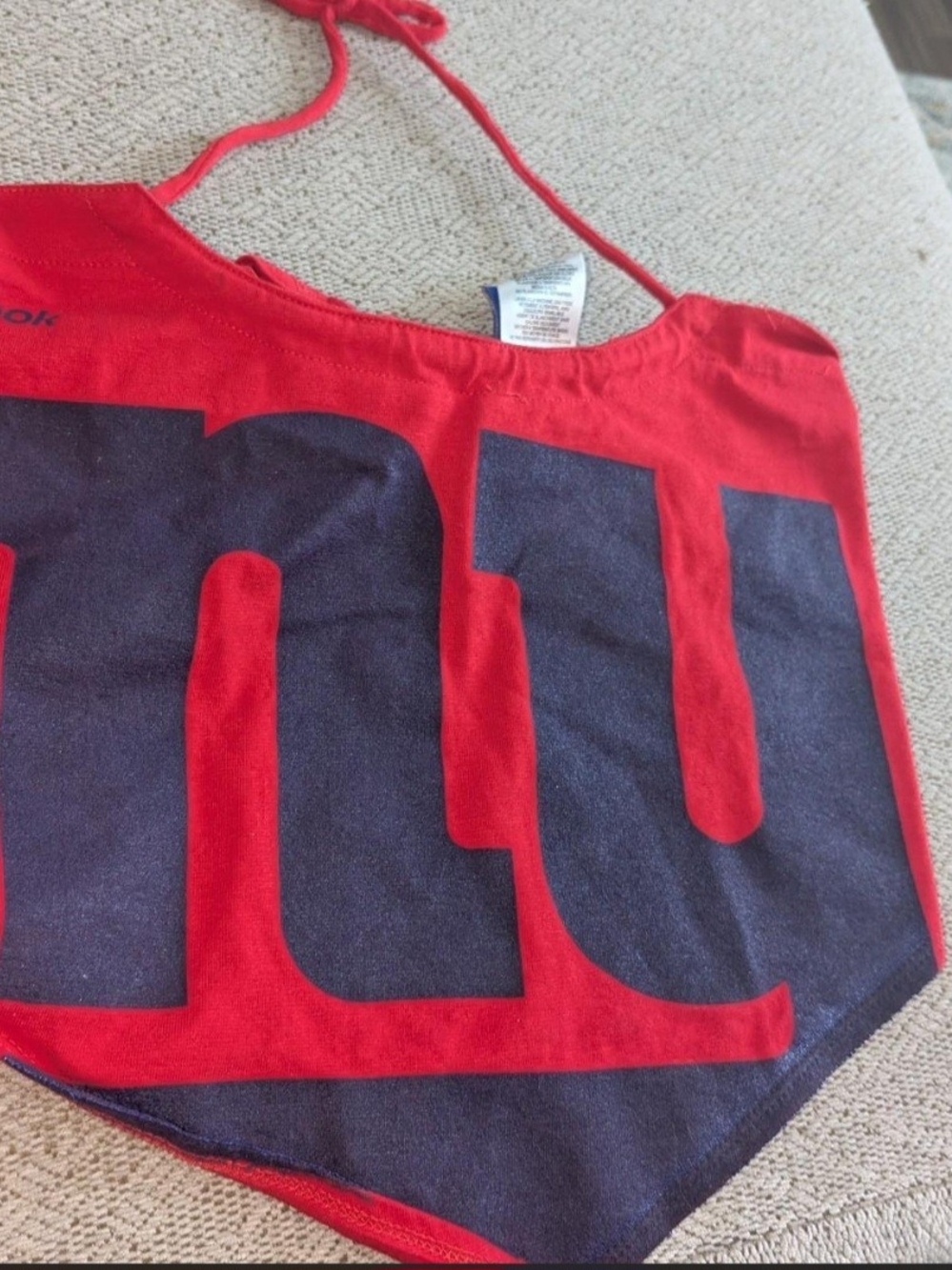 Red Halter Bandana Top with Navy Graphic